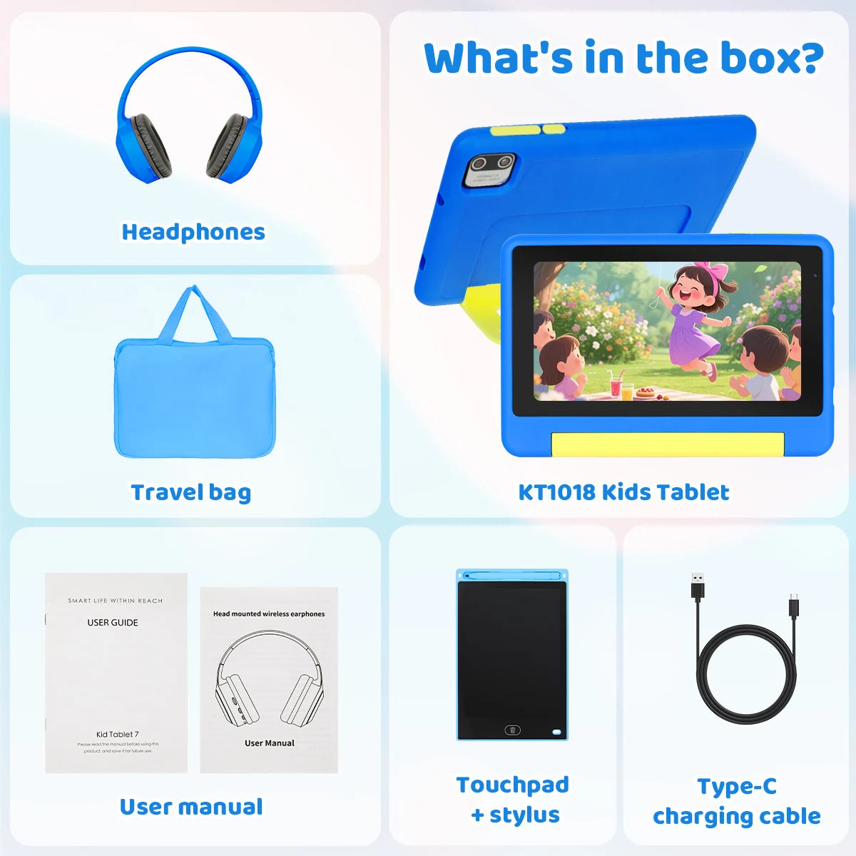 2026 NEW Bundle Kit 7 Inch Android 13 Kids Tablet Quad‑Core 8GB(2GB+6GB Expand RAM) 64GB EMMC With Headphone Storage Bag US Local Warehouse
