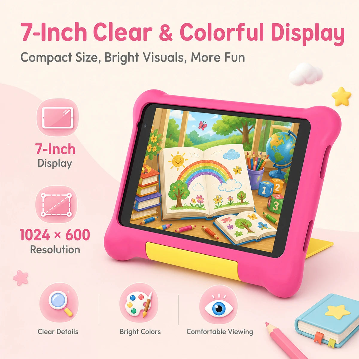 BUFO Kids Android Learning Tablet With Dual Cameras And Accessories
