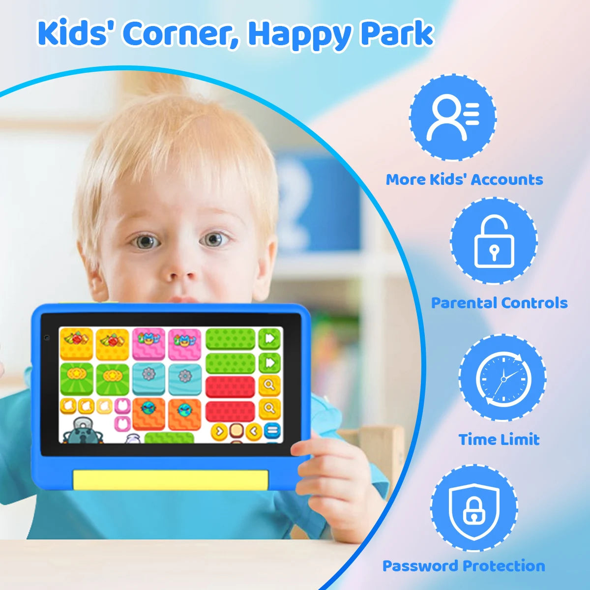 2026 NEW Bundle Kit 7 Inch Android 13 Kids Tablet Quad‑Core 8GB(2GB+6GB Expand RAM) 64GB EMMC With Headphone Storage Bag US Local Warehouse