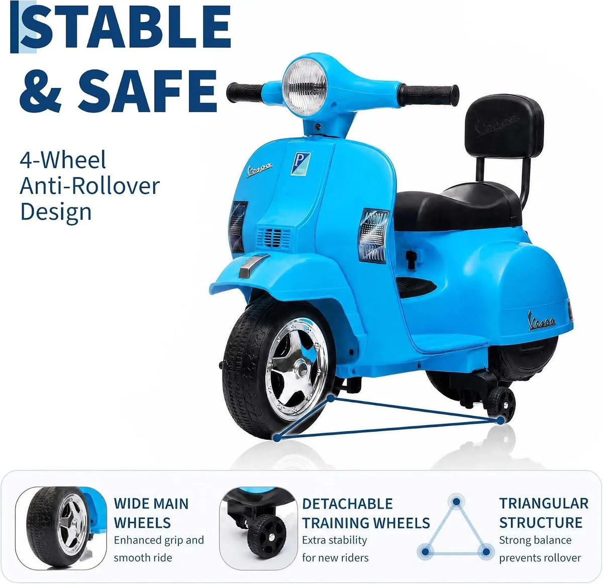 6V Kids Licensed Vespa PX150 Ride‑On Scooter, 25W Single Motor Electric Toy, 4.5AH Battery & Charger, No Remote, US Full‑Environment‑Friendly Standard, Multi‑Color Optional Children Outdoor Gift
