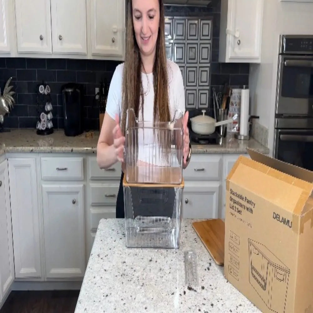 Pantry Organizer Set with Bamboo Lid and Trash Bag Dispenser