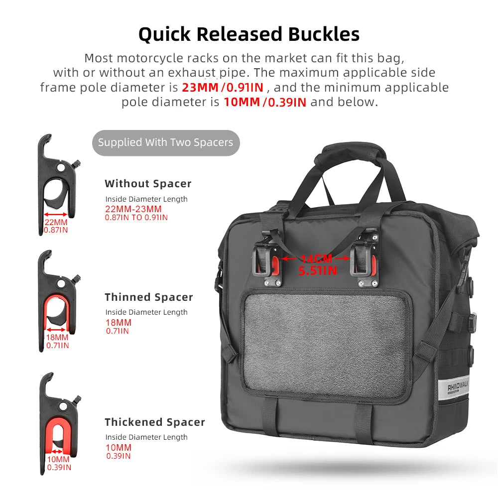Rhinowalk Waterproof Motorcycle Saddle Bag With Quick Release Pannier