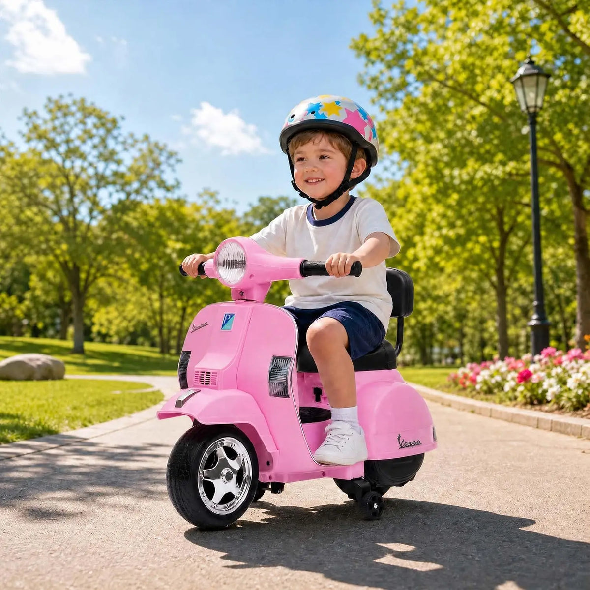 6V Kids Licensed Vespa PX150 Ride‑On Scooter, 25W Single Motor Electric Toy, 4.5AH Battery & Charger, No Remote, US Full‑Environment‑Friendly Standard, Multi‑Color Optional Children Outdoor Gift
