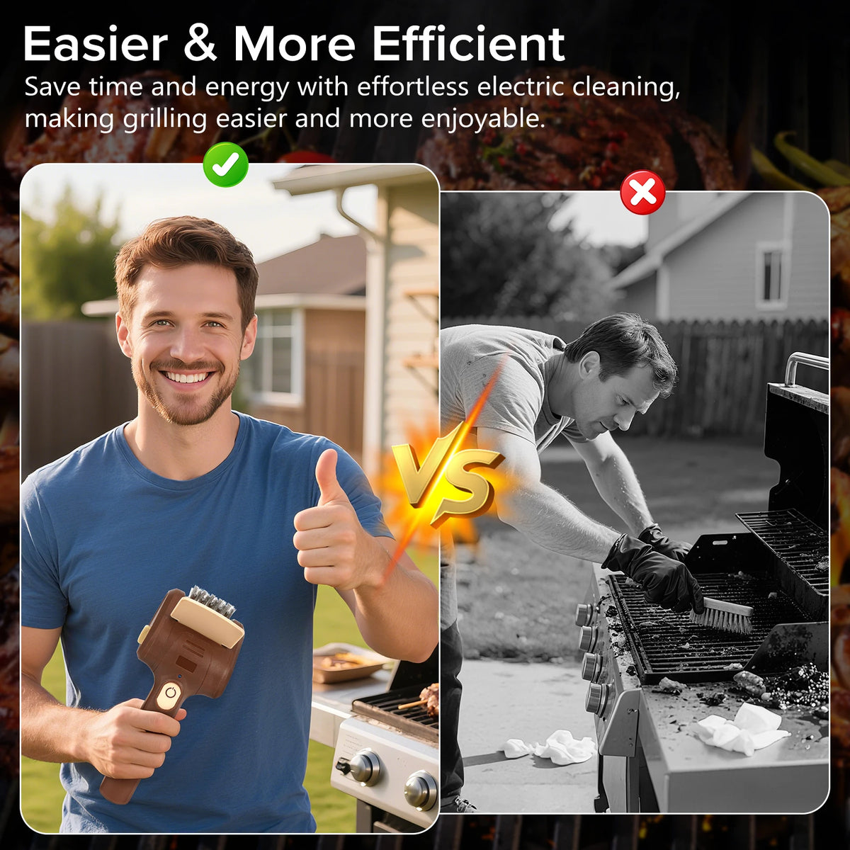 USB Rechargeable Electric BBQ Grill Brush With Automatic Rotating Bristles