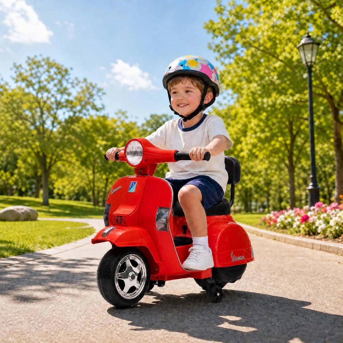 6V Kids Licensed Vespa PX150 Ride‑On Scooter, 25W Single Motor Electric Toy, 4.5AH Battery & Charger, No Remote, US Full‑Environment‑Friendly Standard, Multi‑Color Optional Children Outdoor Gift