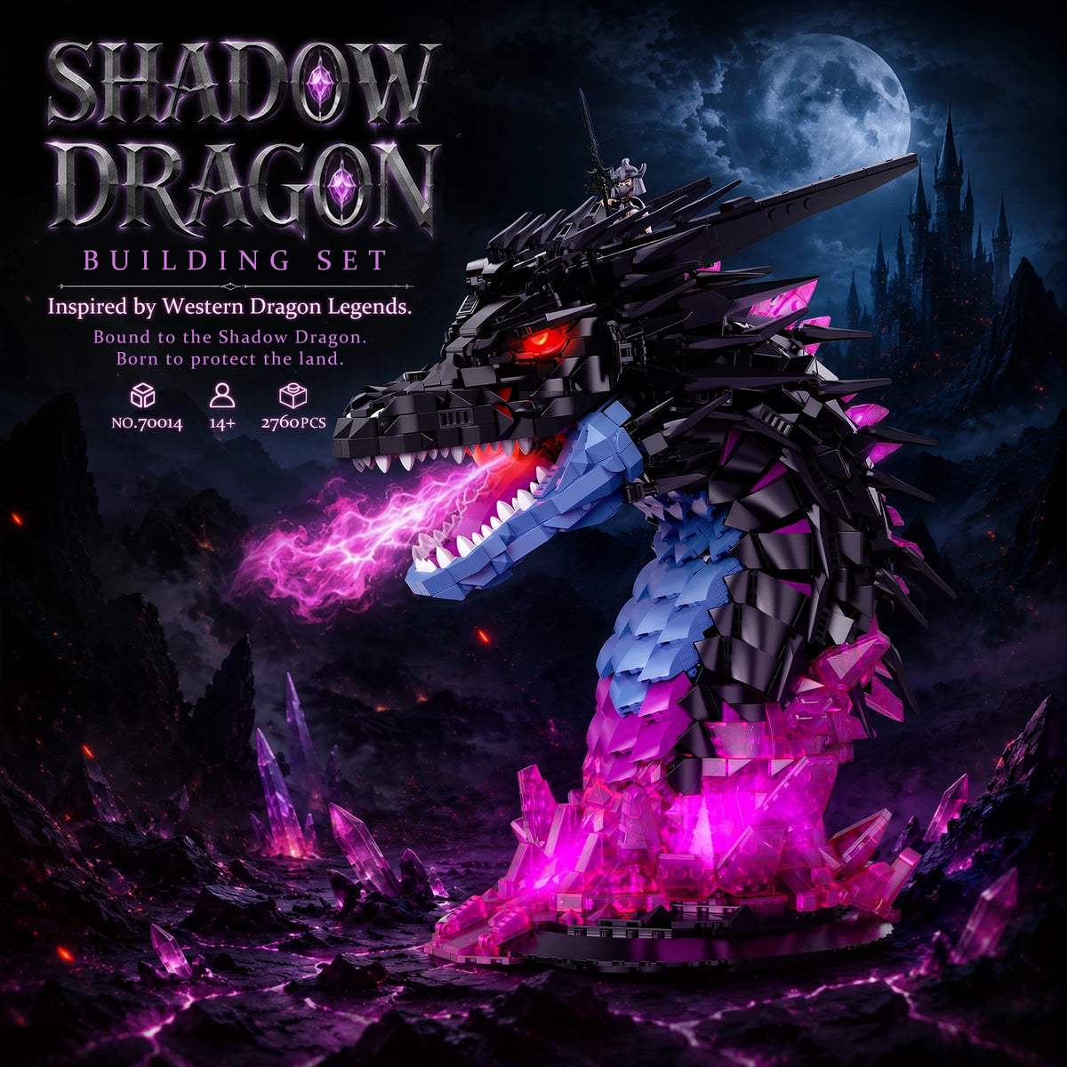 JMBricklayer Shadow Dragon Head Building Set With LED Lights