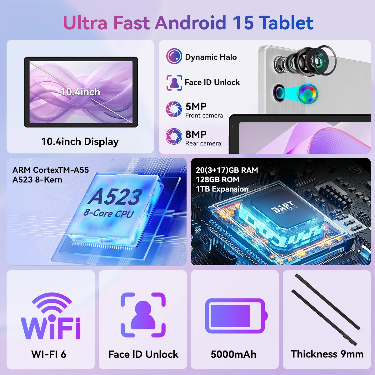 10.4 Inch Tablet PC C12 Octa‑Core A523 Android 15 20GB(3+17GB) RAM 64GB ROM Widevine L1 5000mAh Dual Camera OTG WiFi BT5.4 US Local Warehouse