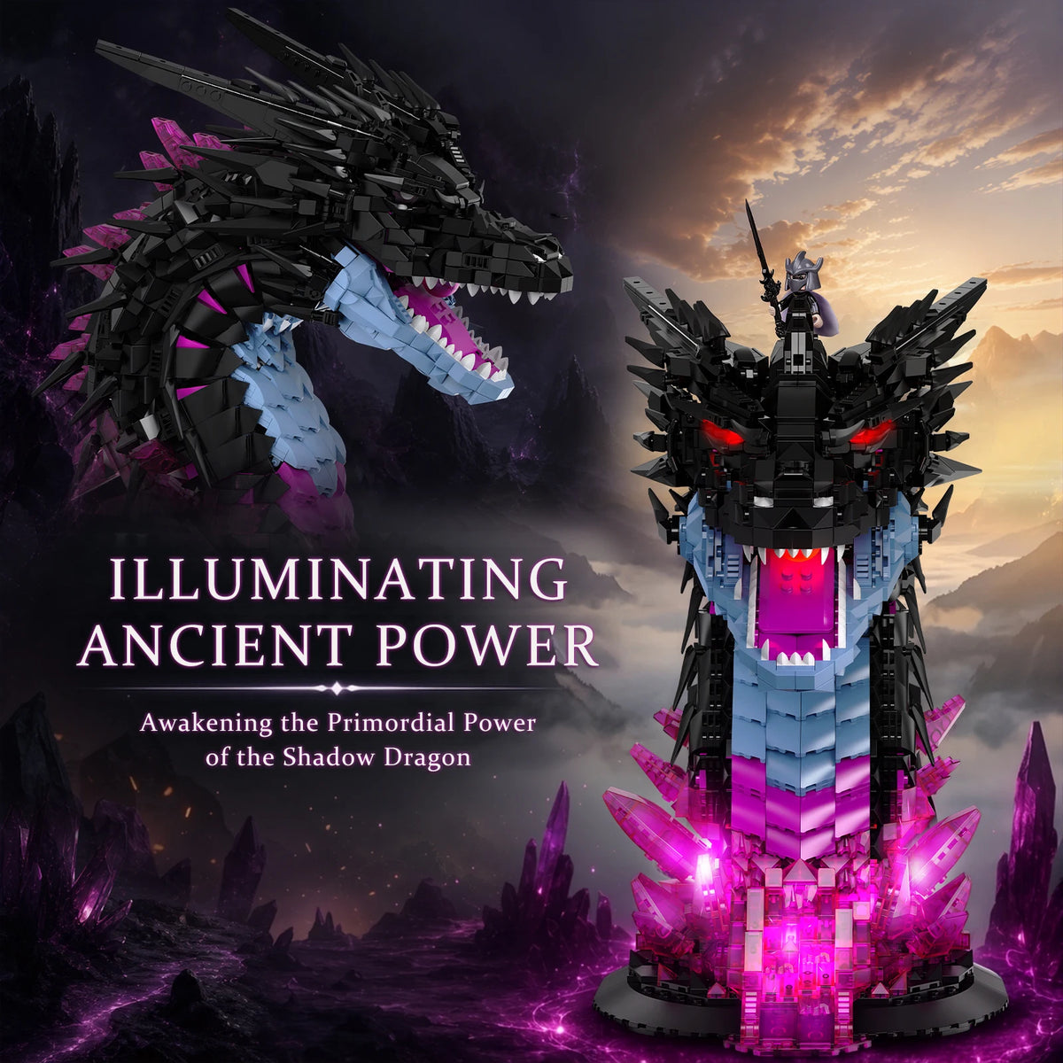 JMBricklayer Shadow Dragon Head Building Set With LED Lights
