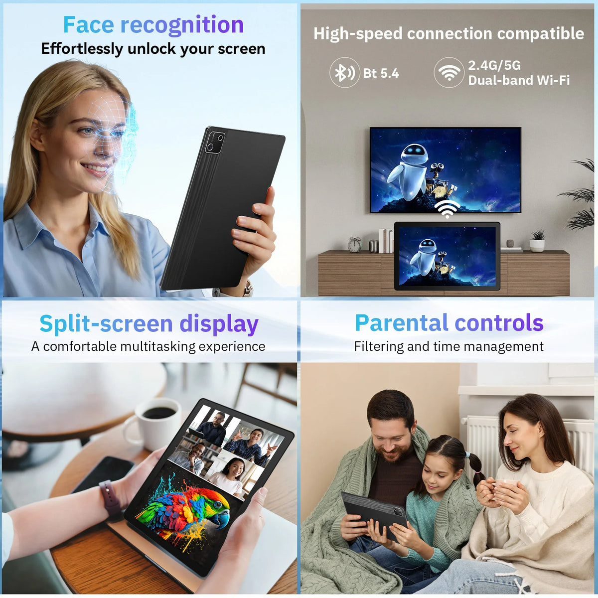 10.1 Inch Octa Core Tablet Bundle Android 15 Tablet 30GB(6+24) RAM 128GB ROM 1280*800 HD Screen 6200mAh Battery Keyboard Mouse Case Stylus Included Black Business Learning Tablet PC