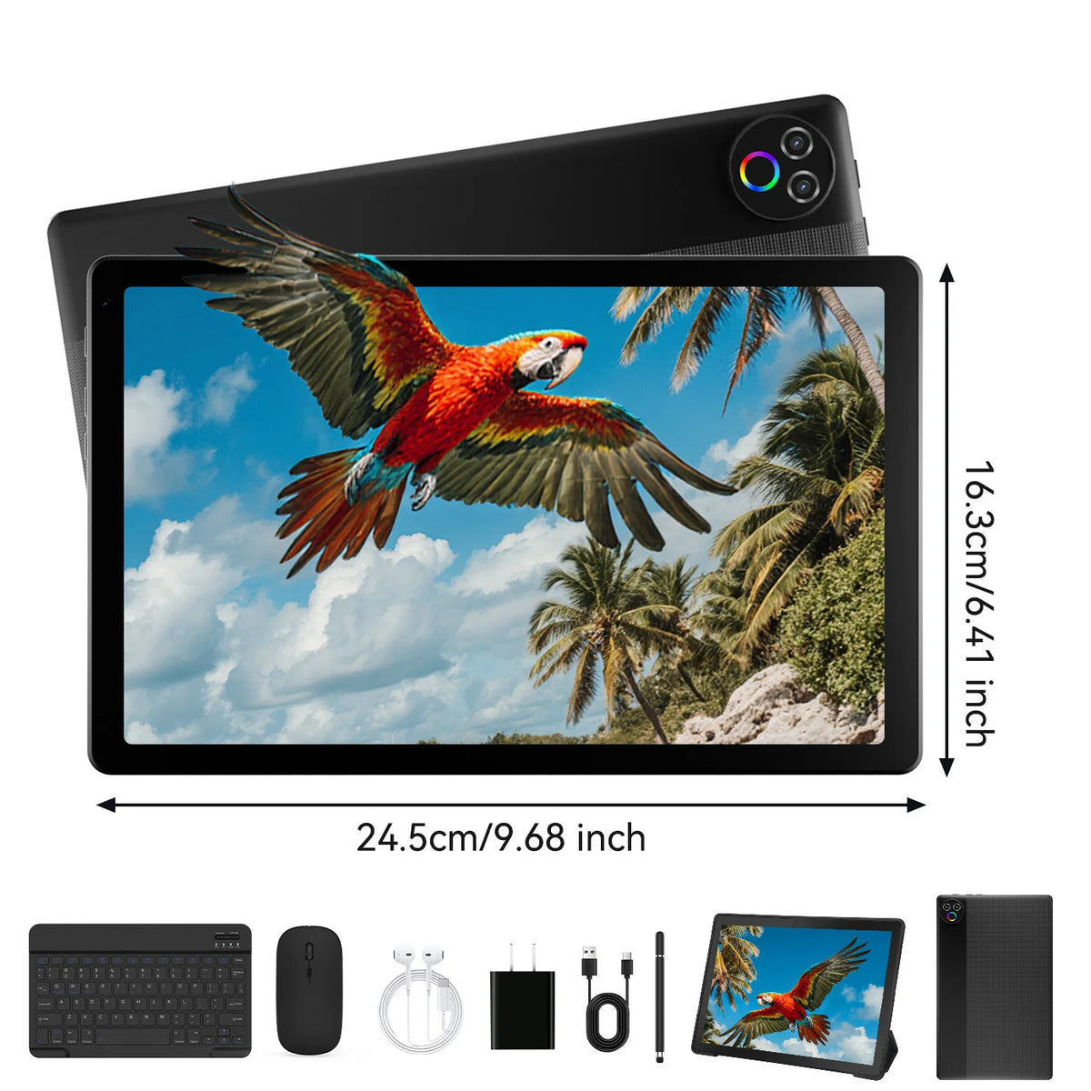 New KB1001L 10.1" IPS Tablet Bundle Android 15 Five‑Core Processor 20(3+17)GB Expanded RAM 64GB Storage Keyboard Mouse Stylus Cover Headphones WiFi‑6 Widevine L1 5000mAh 20W Fast Charge Tablet US Stock