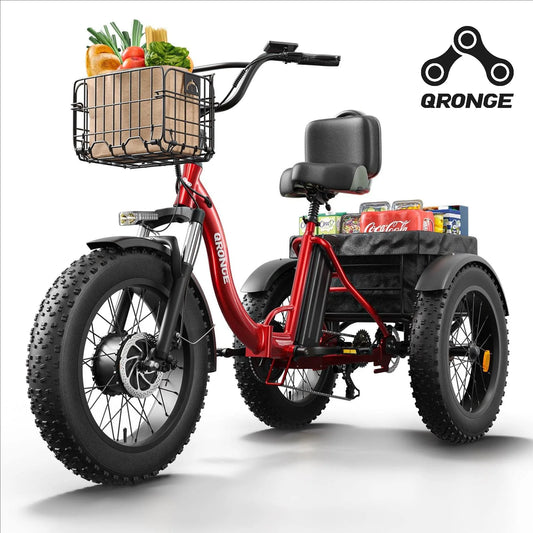 QRONGE Folding Electric Tricycle 1200W 20AH Battery Fat Tire