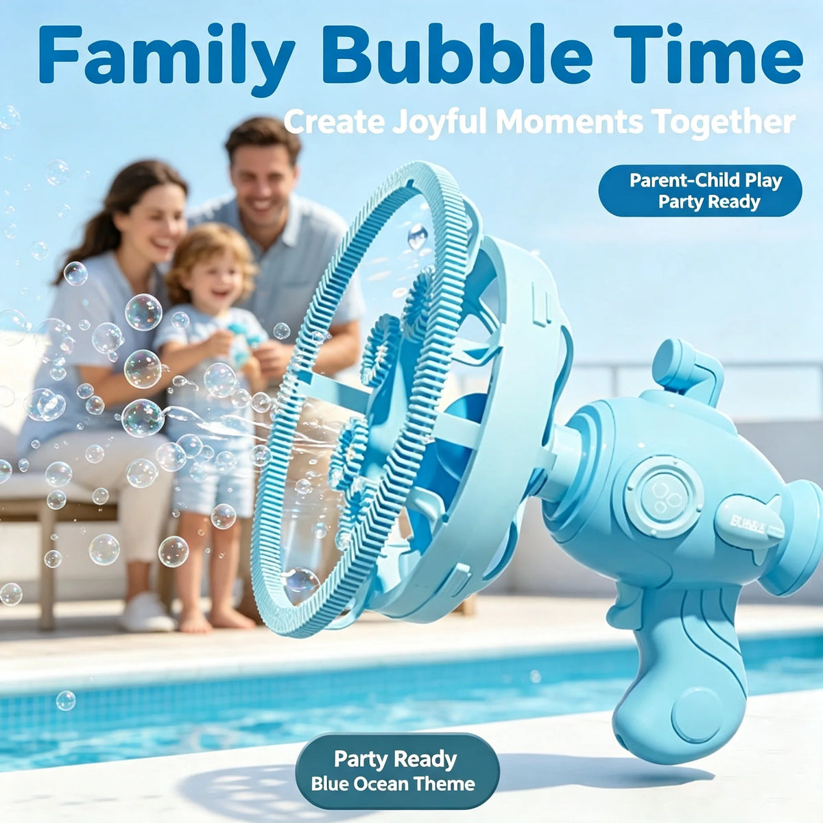 Tolife Kids Double Layer Bubble Gun Toy for Outdoor Parties