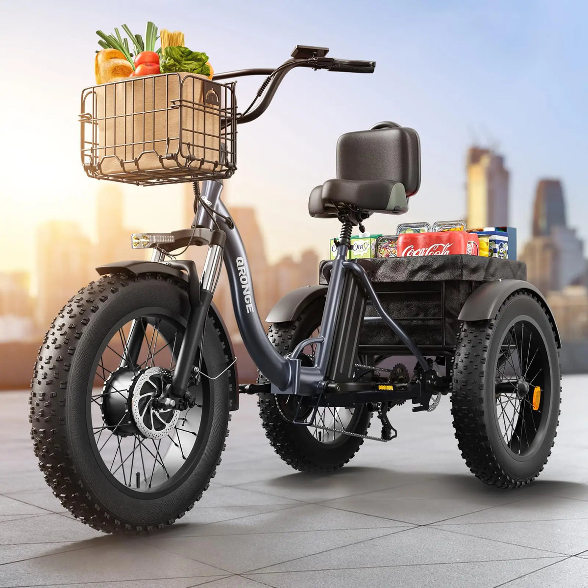 QRONGE Folding Electric Tricycle 1200W 20AH Battery Fat Tire