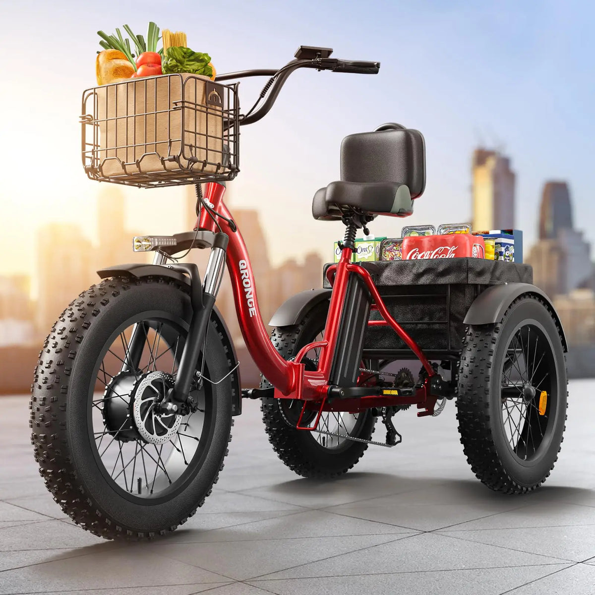 QRONGE Folding Electric Tricycle 1200W 20AH Battery Fat Tire