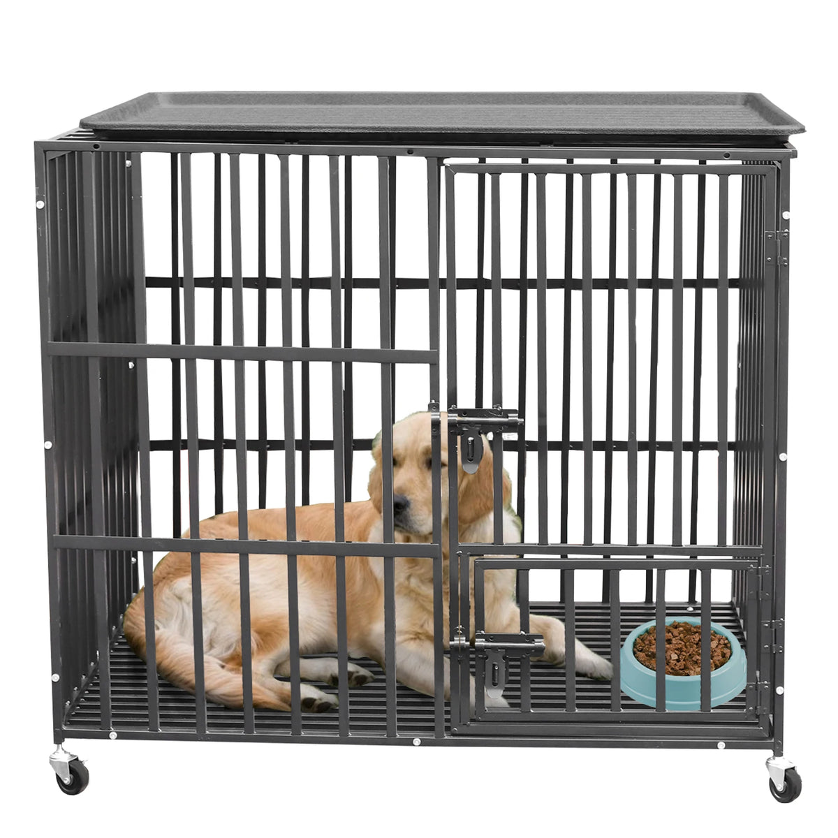 BINGOPAW Rolling Heavy Metal Dog Crate Kennel With Tray