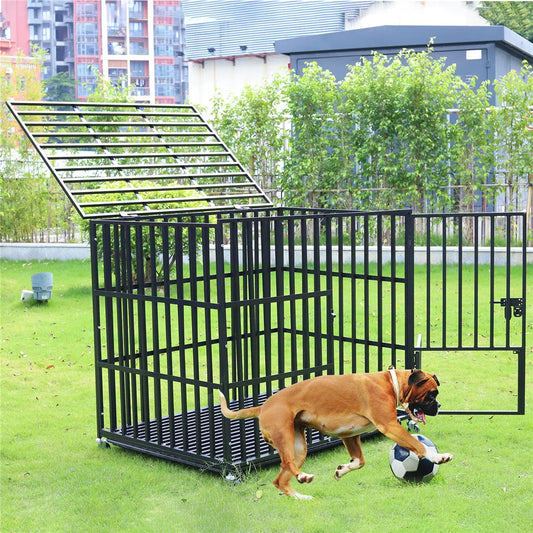 BINGOPAW Rolling Heavy Metal Dog Crate Kennel With Tray