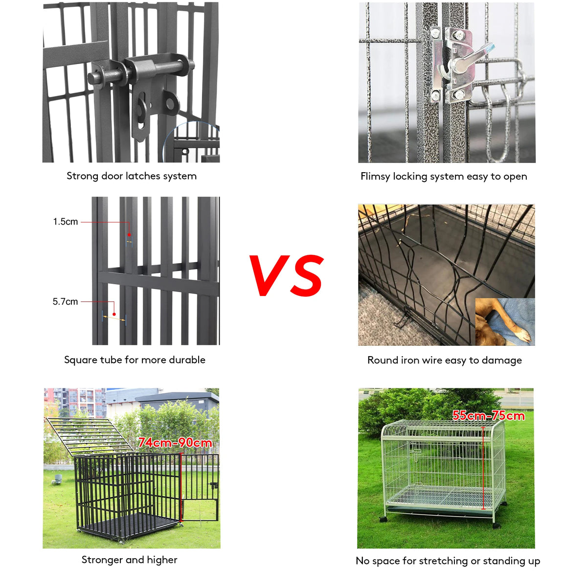 BINGOPAW Rolling Heavy Metal Dog Crate Kennel With Tray