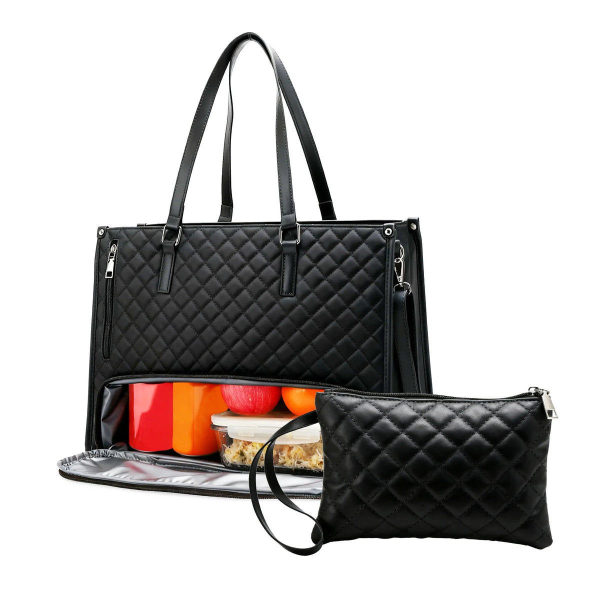Women's Quilted Waterproof Laptop Tote With Insulated Lunch Compartment