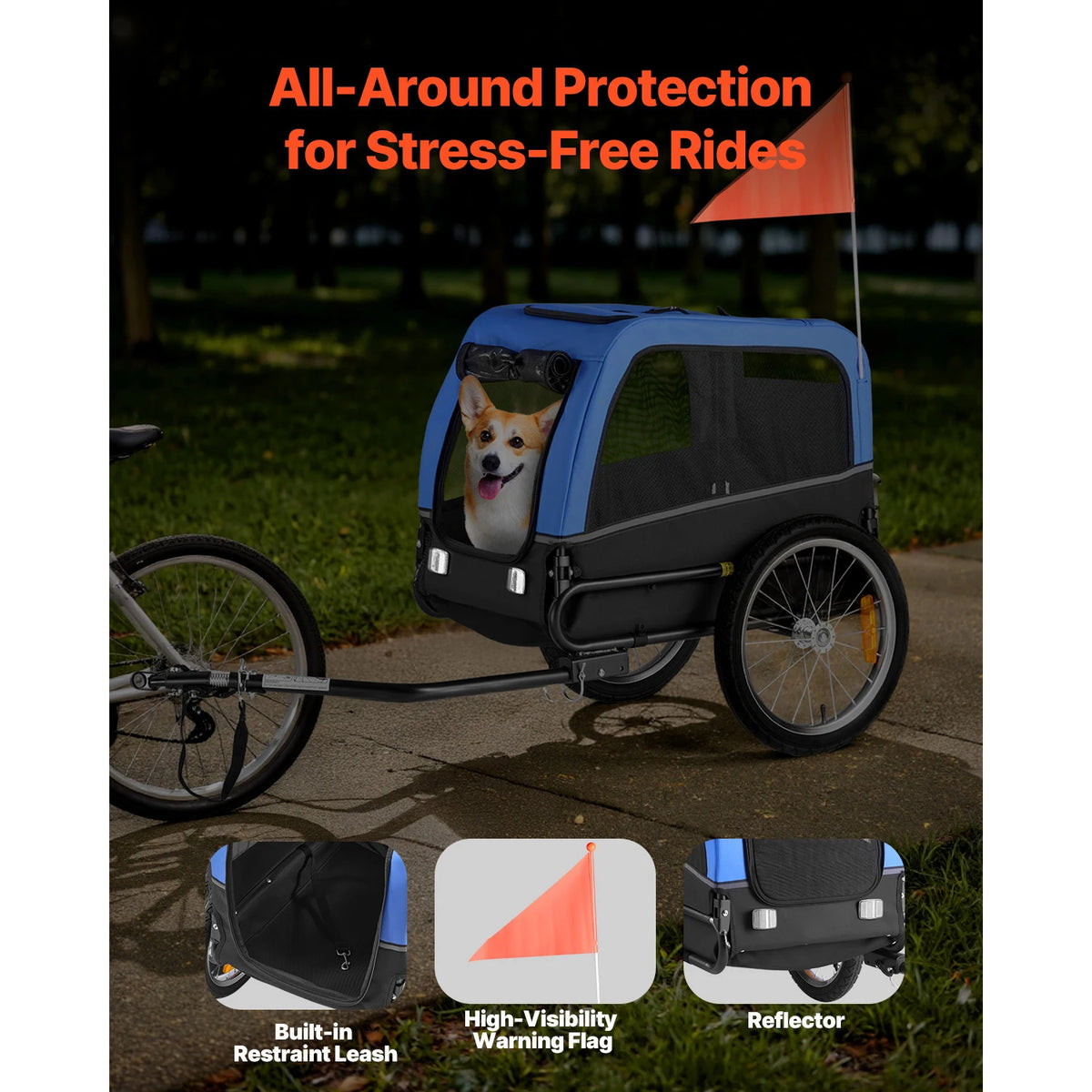 Universal Dog Bike Trailer With Quick Release Coupler And Flag