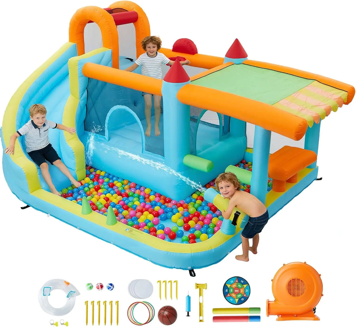 Indoor Outdoor Bounce House for Kids Inflatable Jump Castle with Slide & Blower – Home Backyard or Commercial Play Family Fun