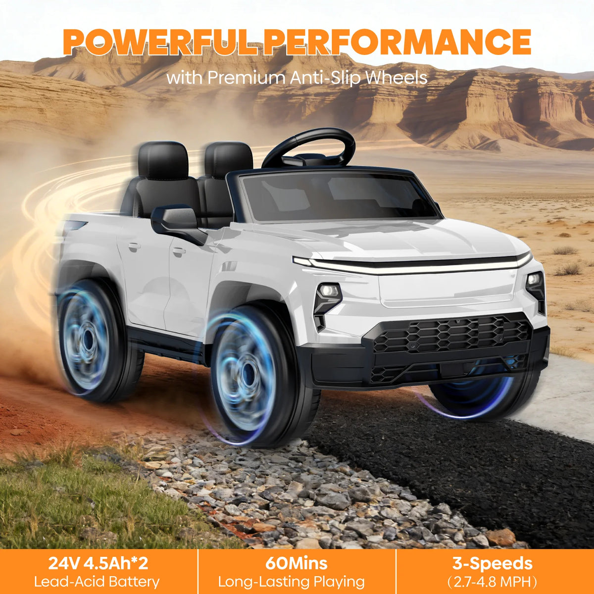 24V Ride On Toys, Licensed Chevrolet Silverado LT Trail Boss Ride-On Truck, 2-Seater Electric Car for Kids with Remote Control, Safety Belt, Truck Bed Storage, LED Lights & Music