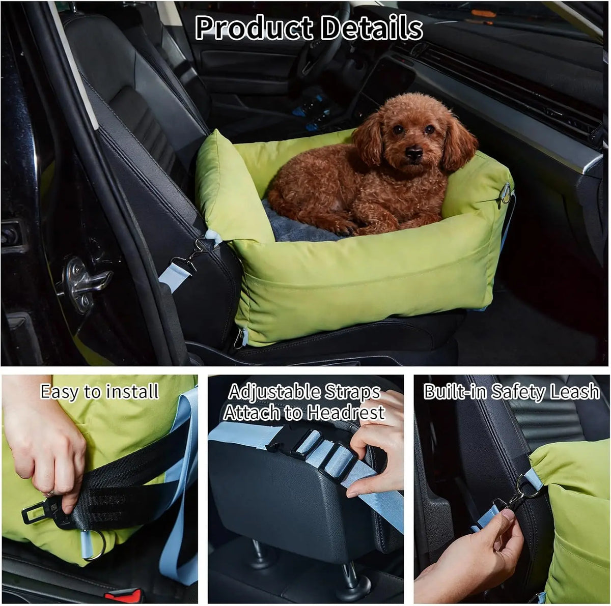 HiMiss Waterproof Dog Car Seat Booster With Integrated Safety Tether