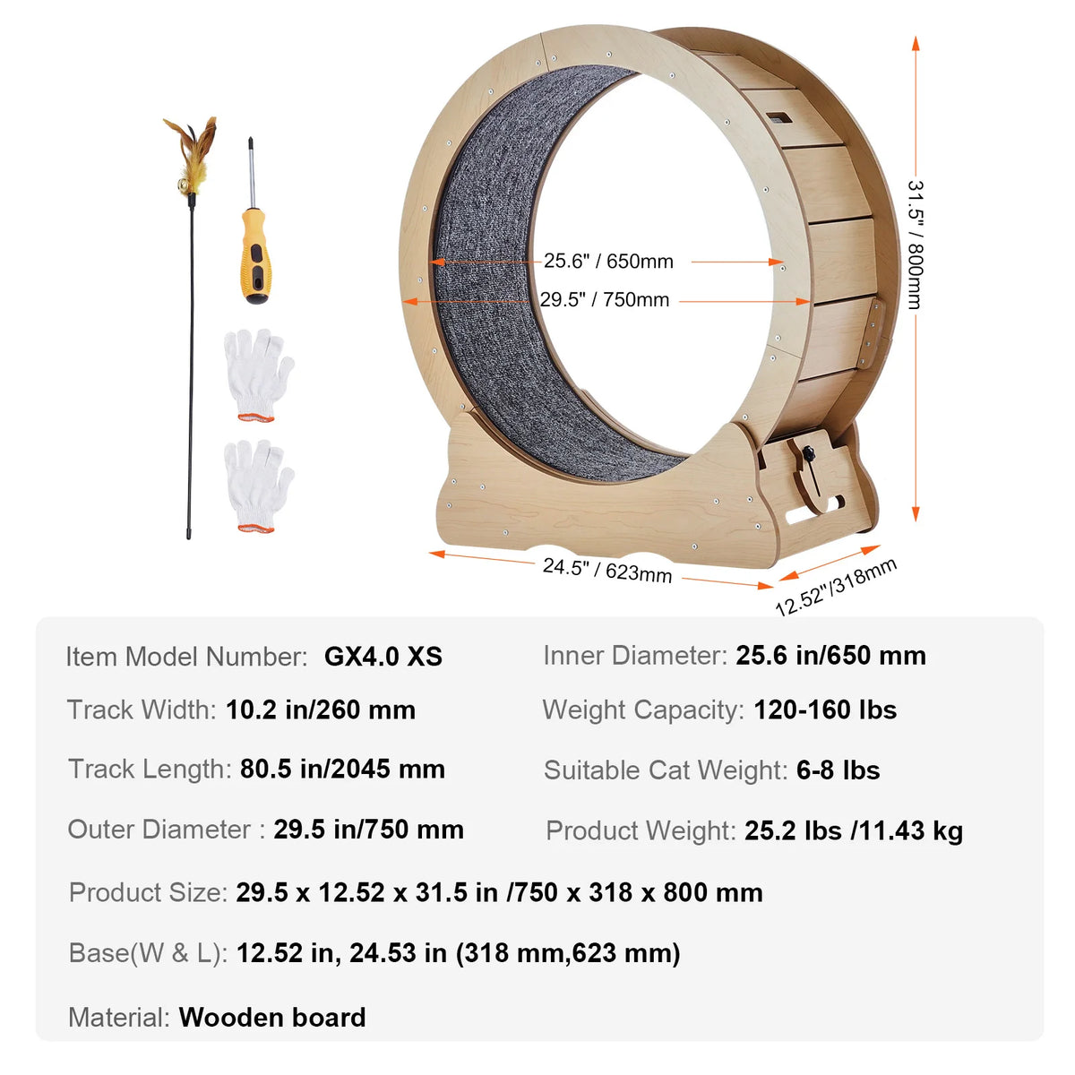 Wooden Cat Exercise Wheel With Detachable Scratching Pad