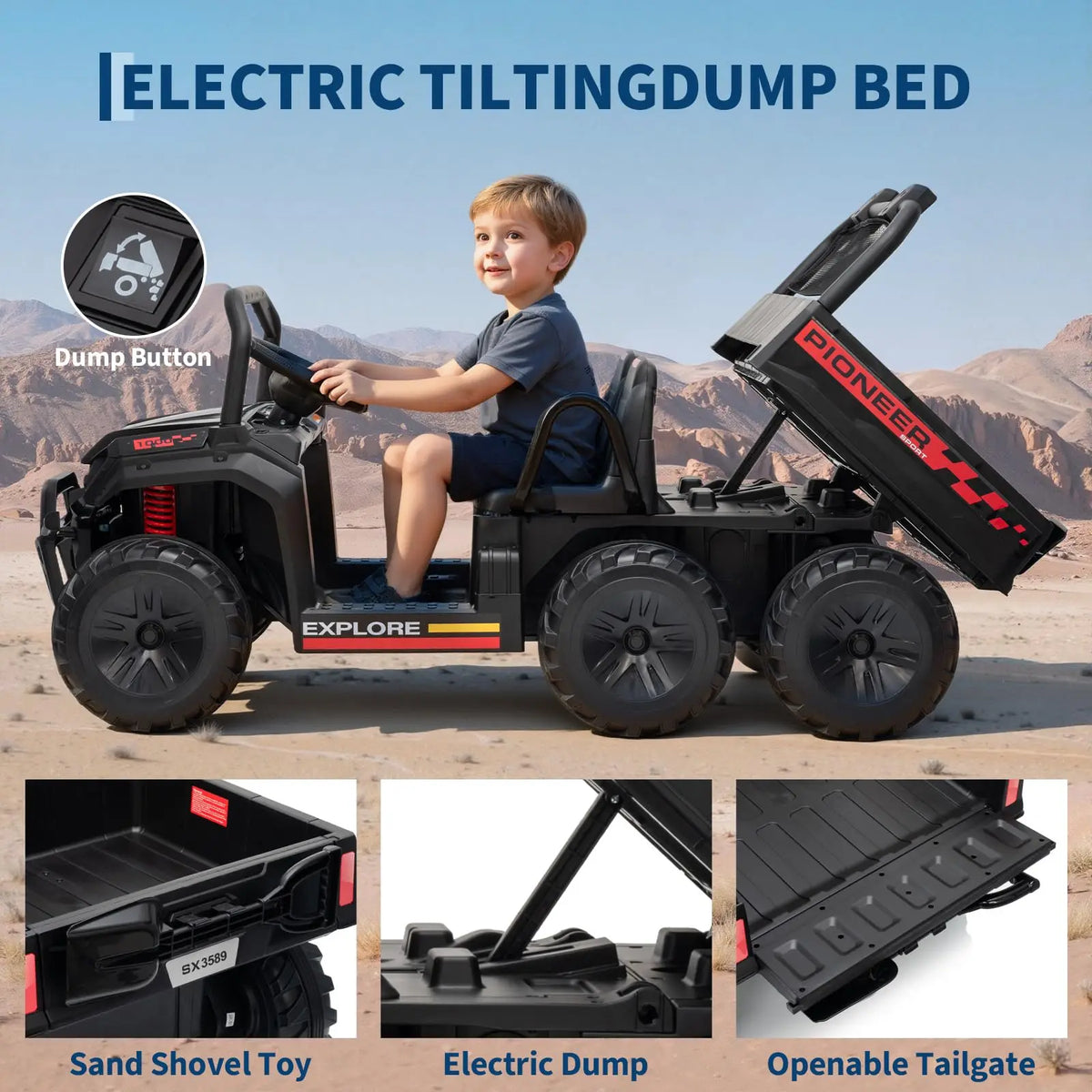 HiMISS 4WD Ride On Dump Truck With Parental Remote Control