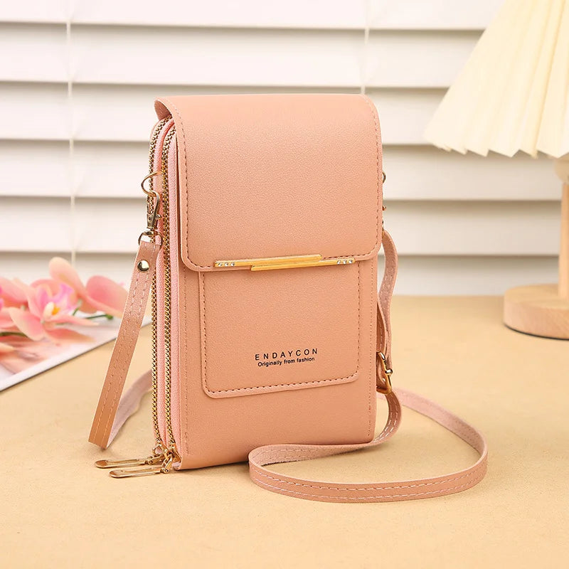 Touch Screen Cell Phone Crossbody Purse With Soft Leather Finish