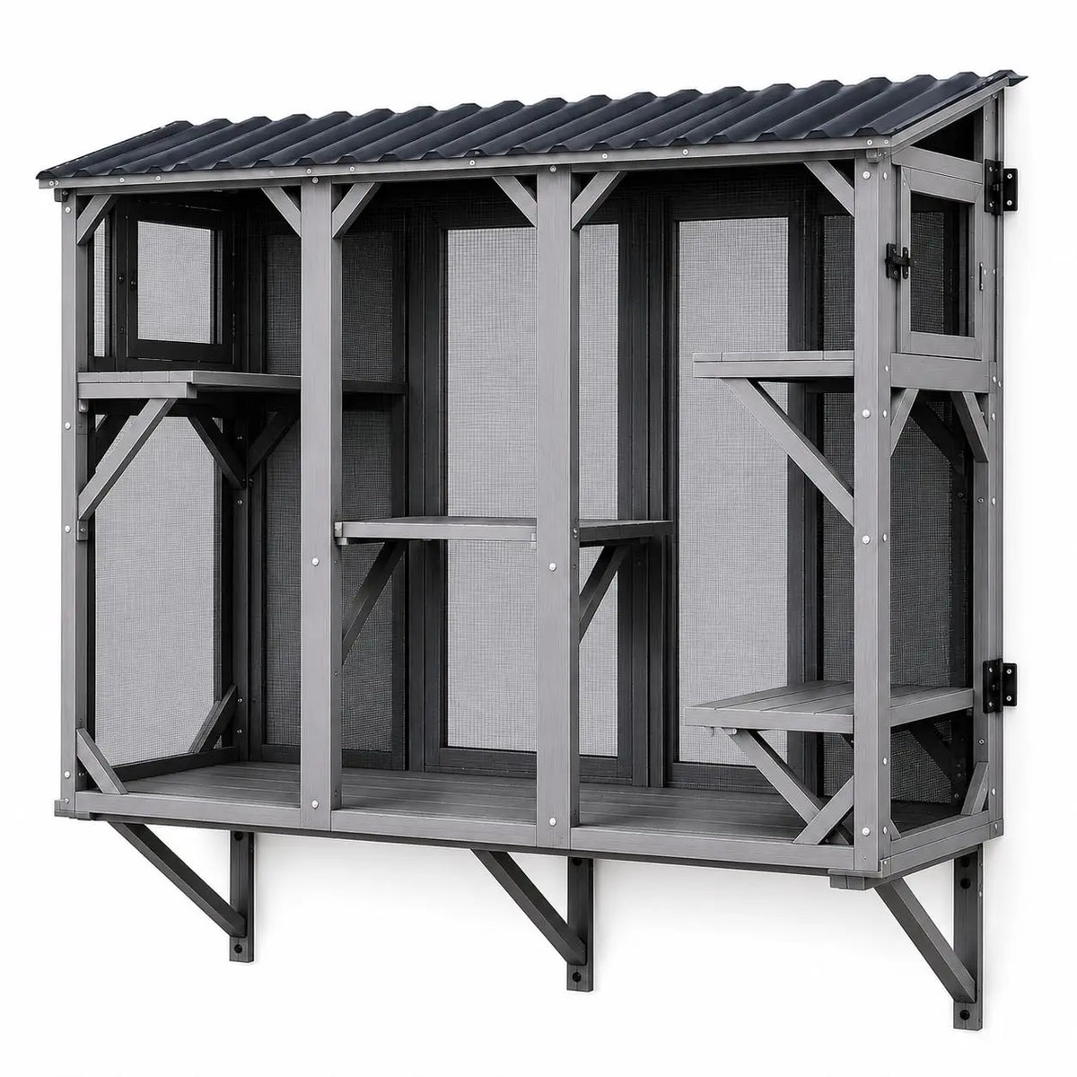 HiMISS Wooden Window Cat Enclosure With Durable Steel Mesh Roof