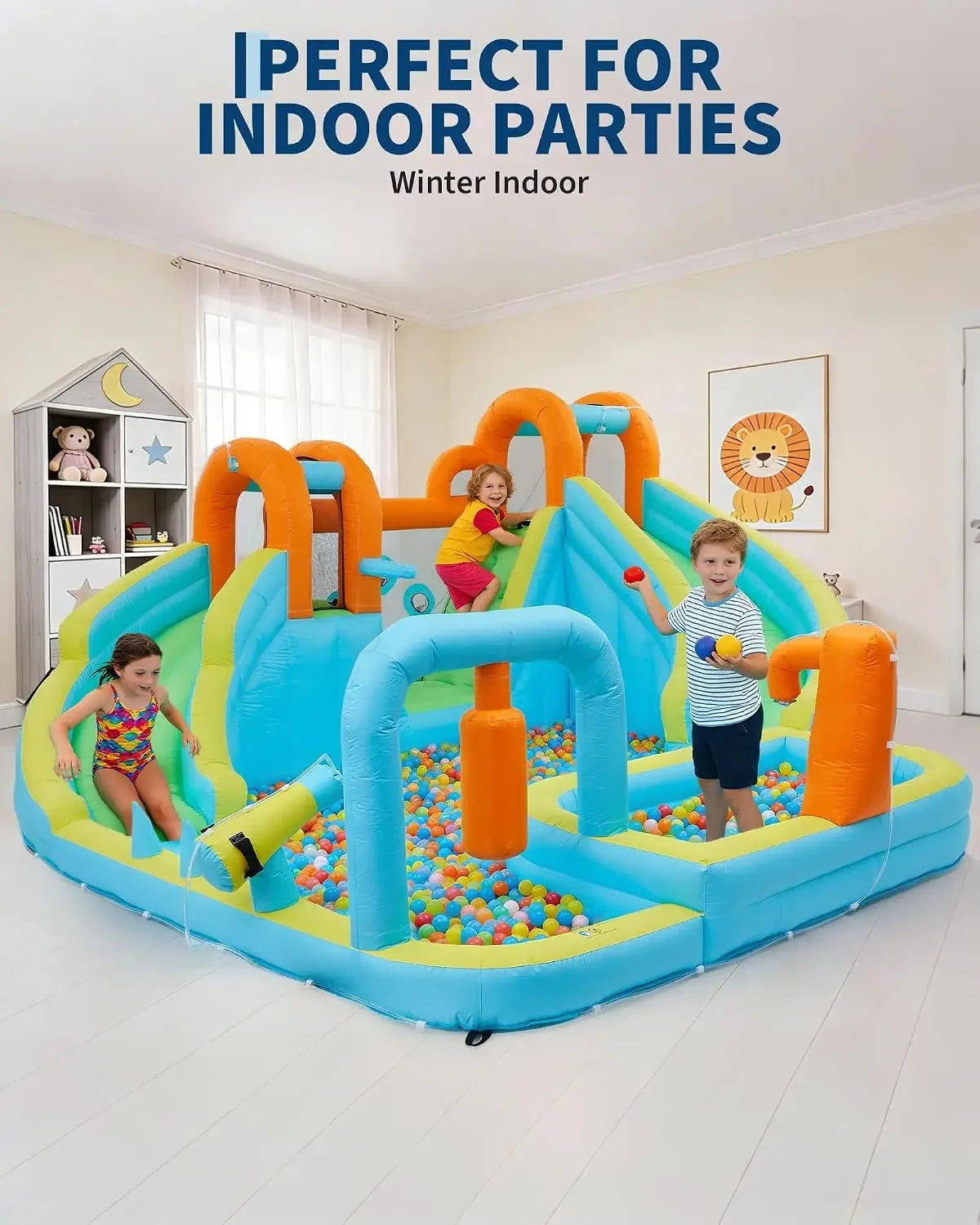 Tacleekii 15.9ft X 14ft Giant Inflatable Bounce House with Slide and 550W Blower 10-in-1 Water Slide Bounce House for Backyard, Huge Indoor Outdoor Bouncy Castle for Children, Jump House Water Park