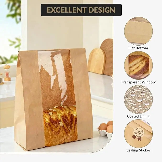 250 Pack Kraft Paper Bread Bags Featuring Clear View Windows