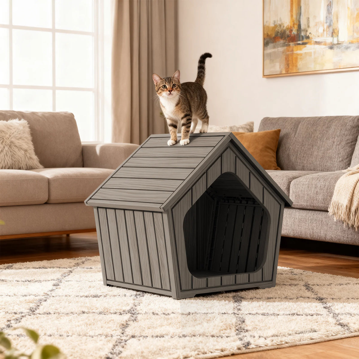 Waterproof Plastic Gable Roof Outdoor Pet House And Kennel