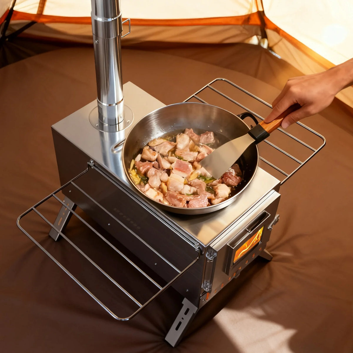 Portable Stainless Steel Stove with 7 Chimney Pipes for Camping