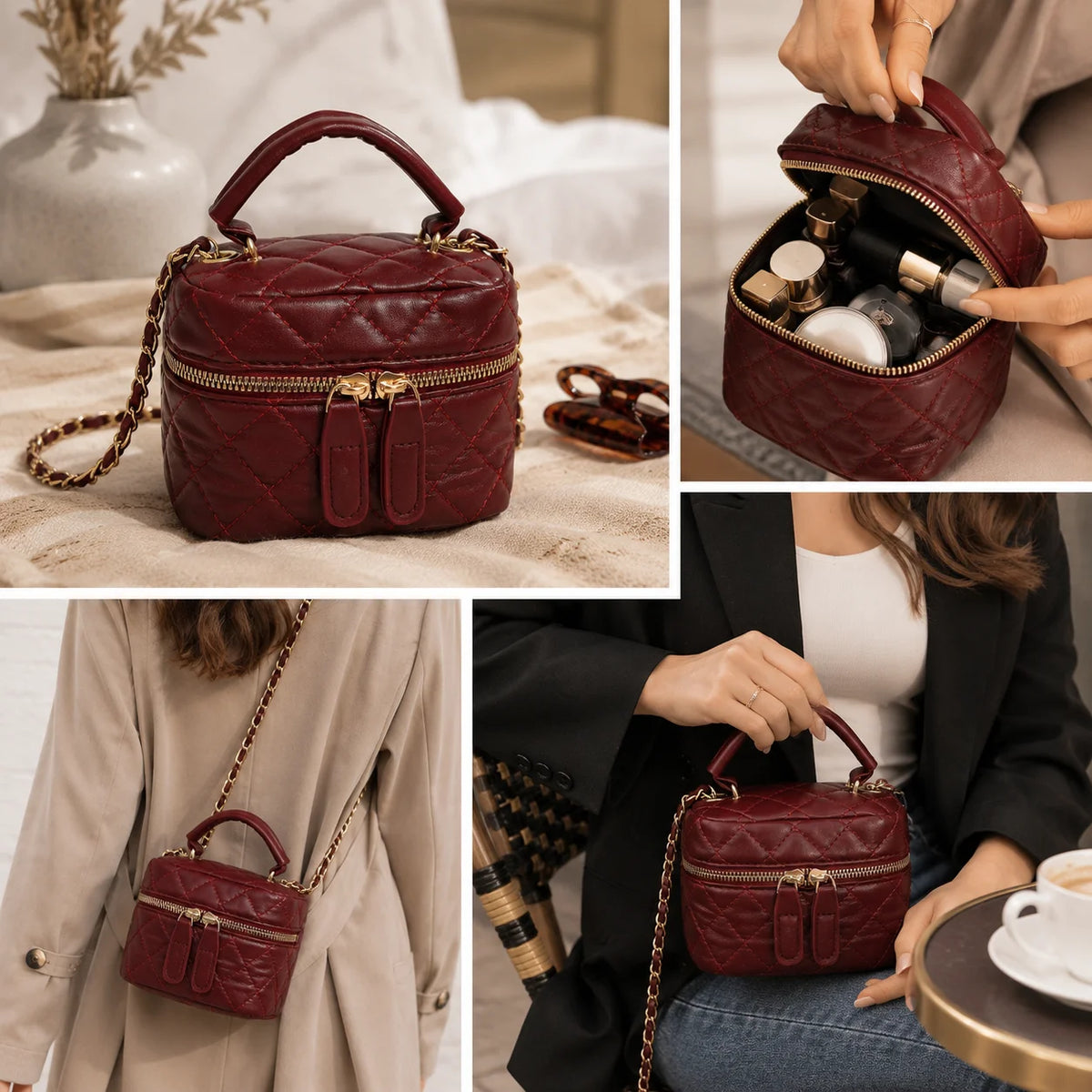 Women Structured Top Handle Handbag With Adjustable Strap