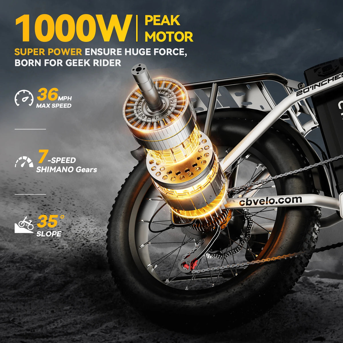 Cybervelo 1000W Foldable Fat Tire Electric Bike Mars700