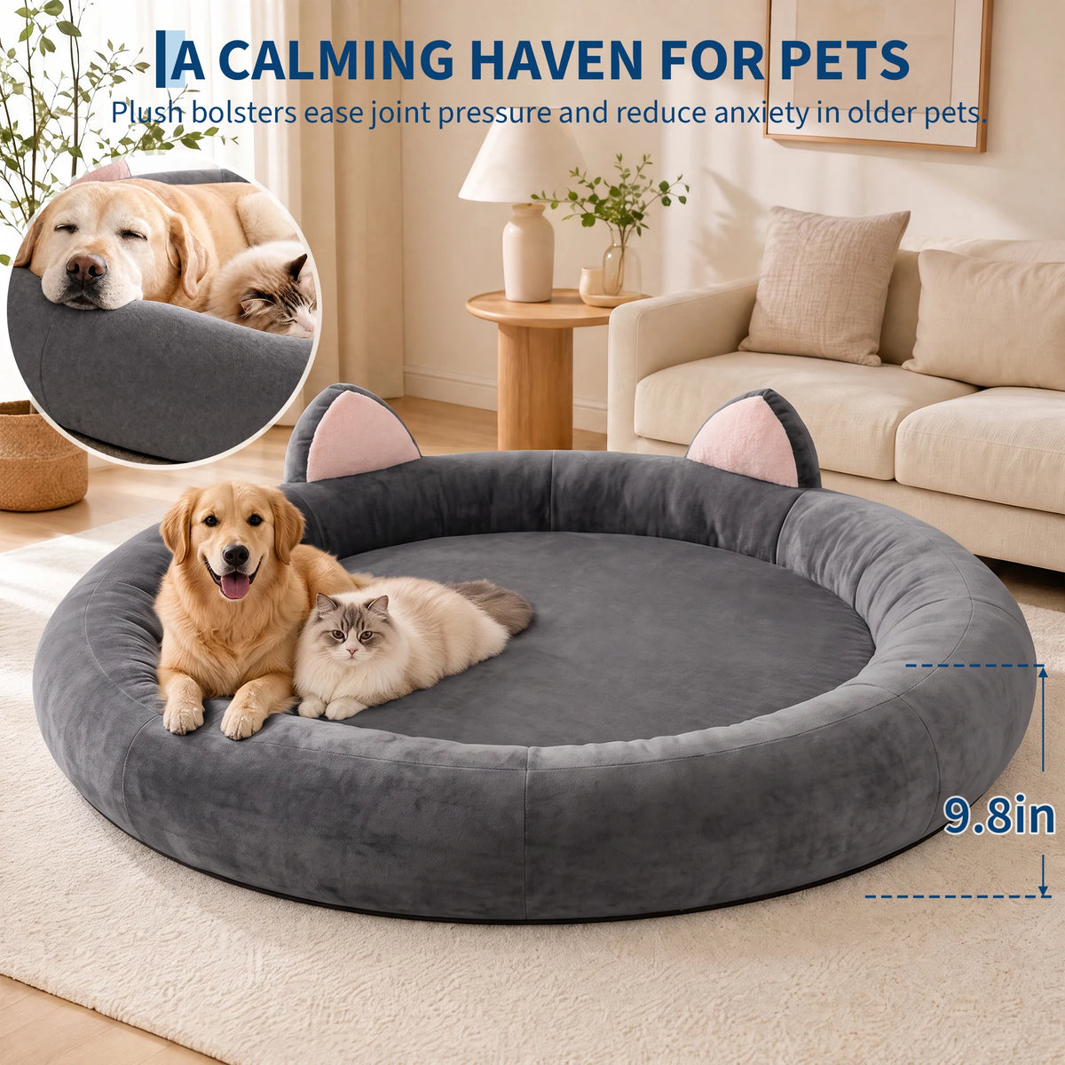 Premium Orthopedic Memory Foam Bolster Pet Couch For Comfort