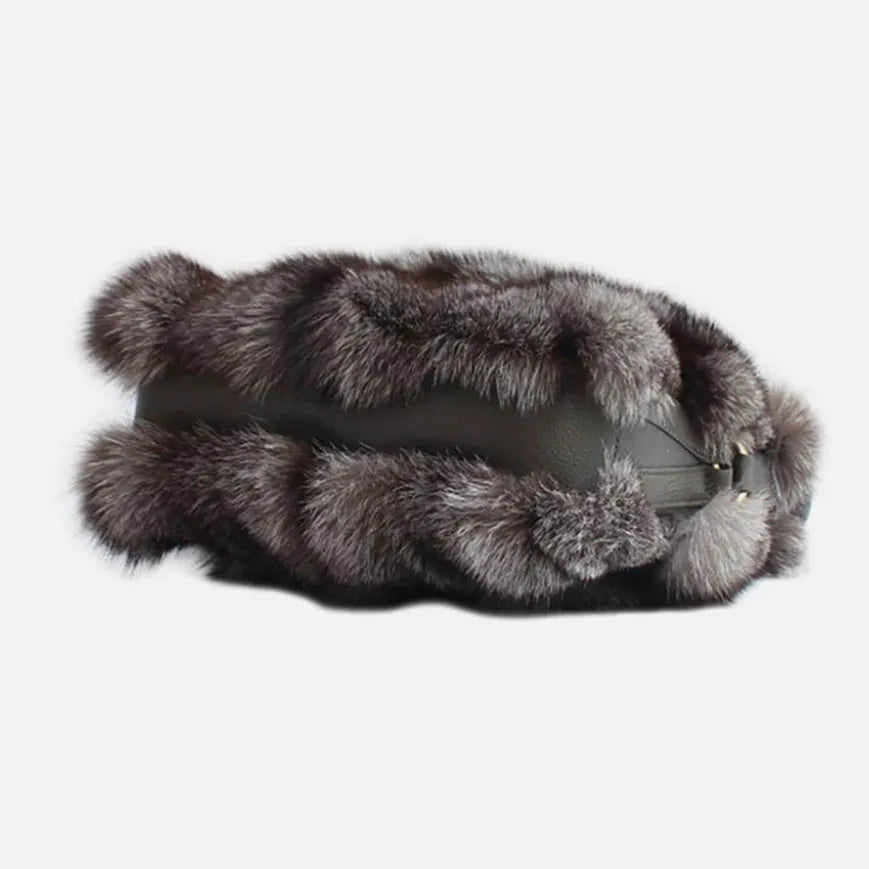 Elegant Womens Real Fur Half Moon Tote Shoulder Bag