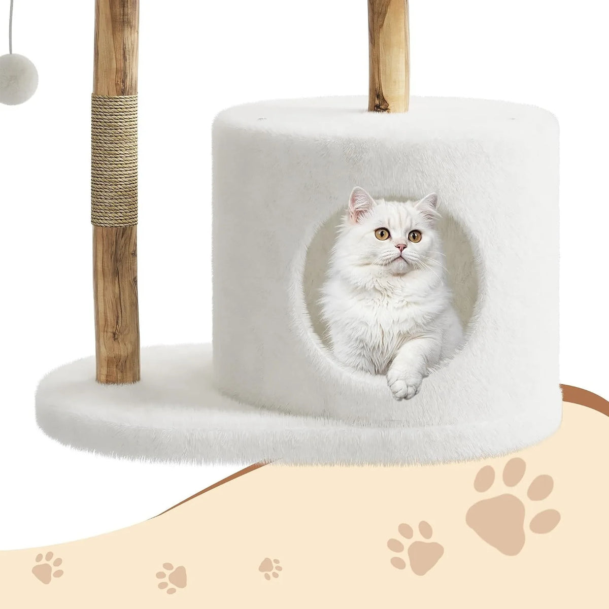 Indoor Wooden Cat Tree With Rattan Perches And Elevated Platforms