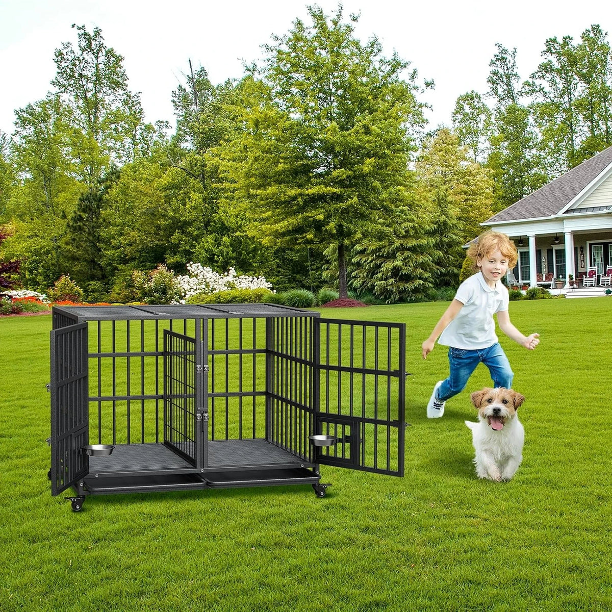 Anixol Metal Dog Crate With Dual Doors And Lockable Wheels