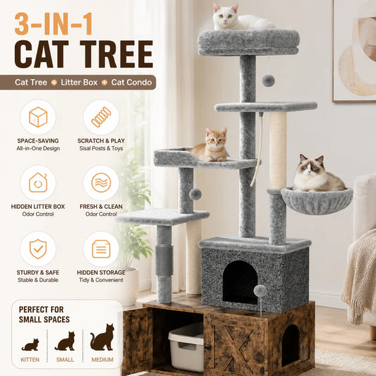 Contemporary Cat Condo With Hidden Litter Box And Scratcher