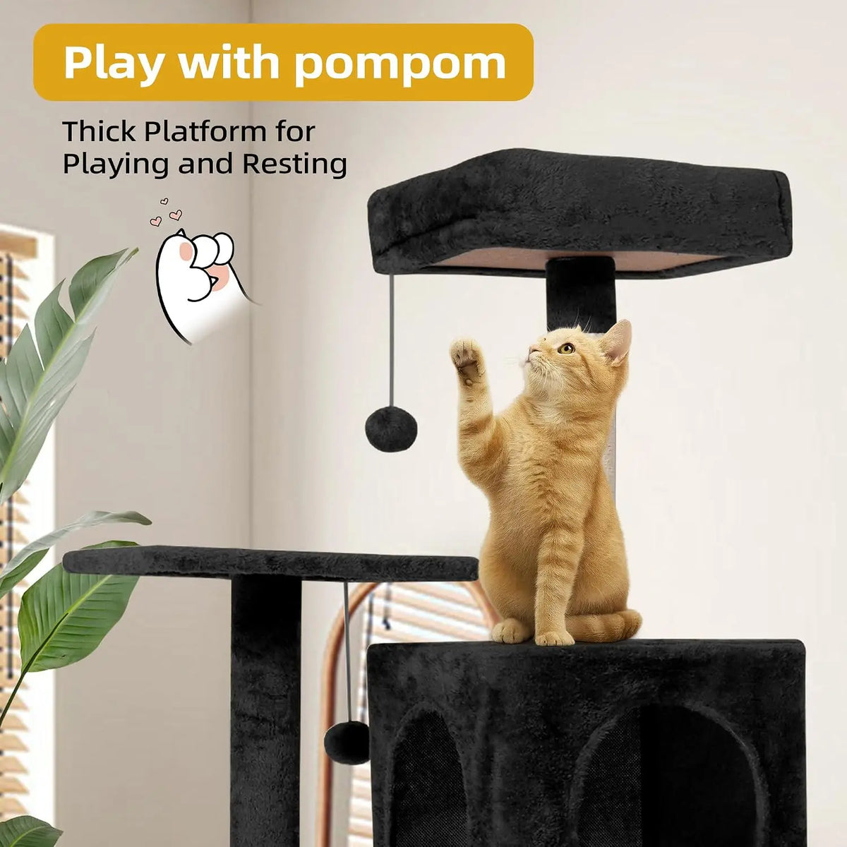 Multi Level Plush Cat Condo With Scratching Posts And Basket