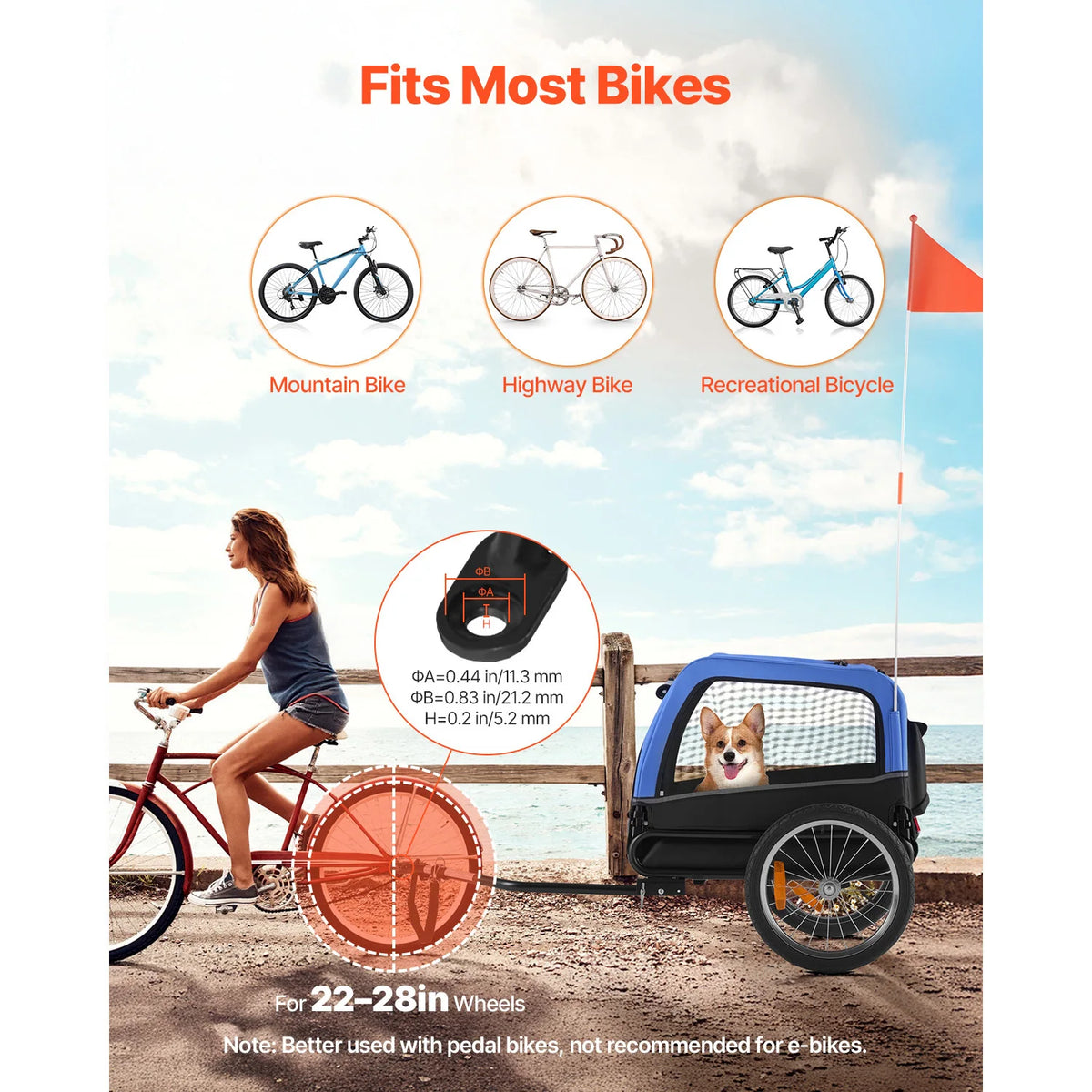 Universal Dog Bike Trailer With Quick Release Coupler And Flag