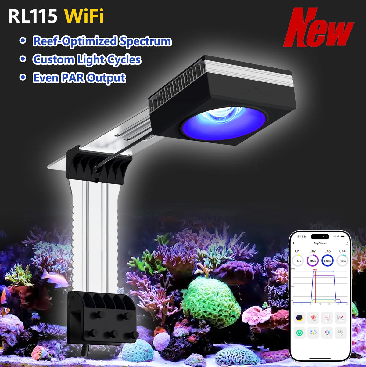PopBloom 100W Full Spectrum LED Reef Aquarium Light