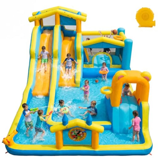 OLOEY Inflatable Water Slide With Climbing Wall And Splash Pools