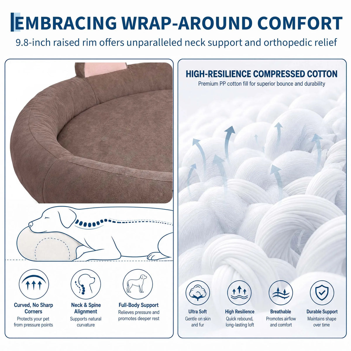 Orthopedic Memory Foam Round Pet Couch With Supportive Bolsters