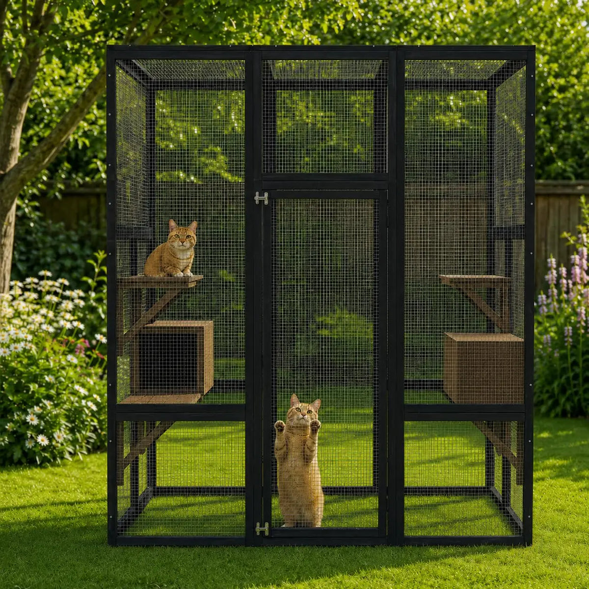 HiMISS Outdoor Wooden Catio Cat Enclosure With Waterproof Cover