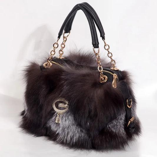Premium Womens Real Fur Tote Bag Versatile Shoulder Underarm Handbag