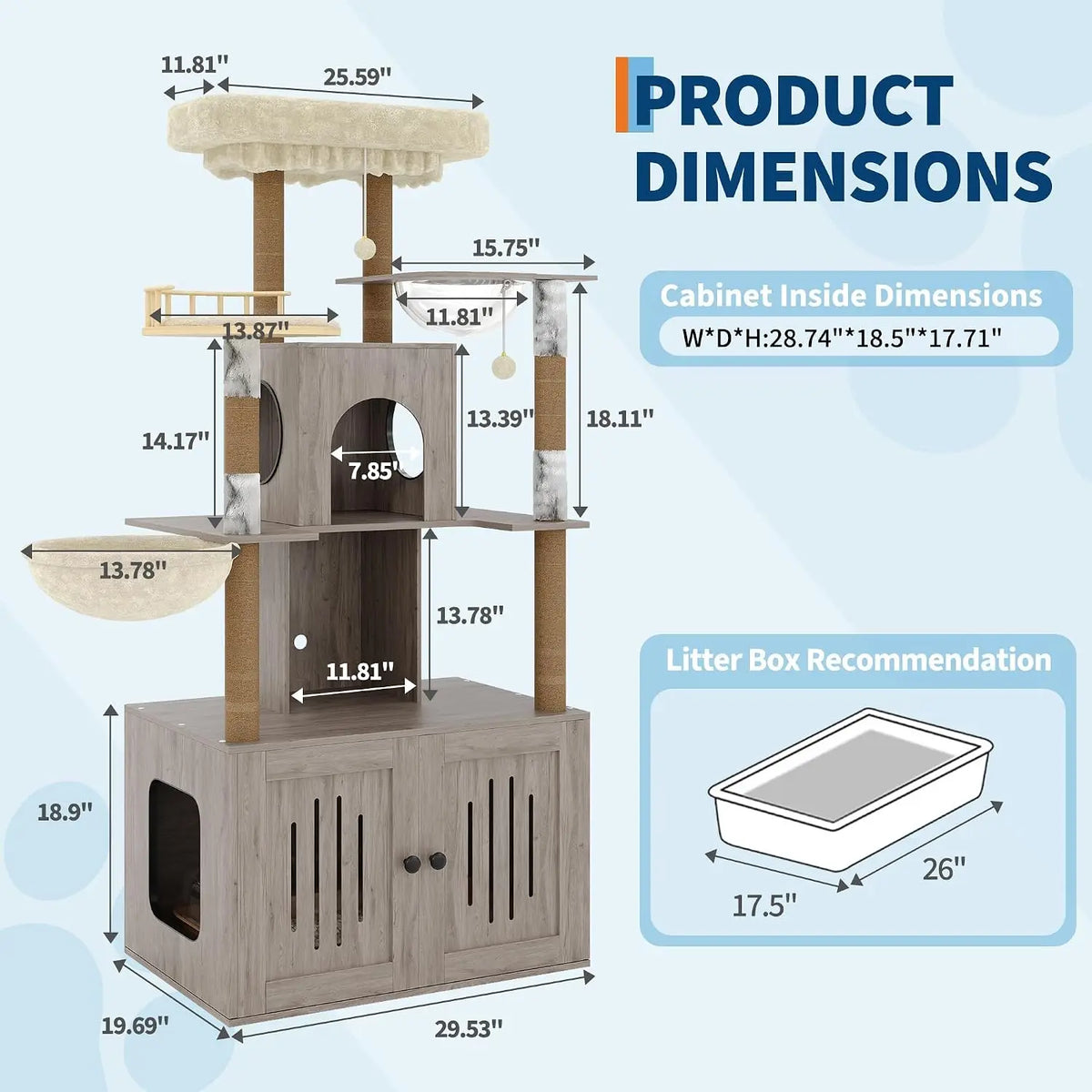 Tackleekii Multi Level Cat Tower With Hidden Litter Box