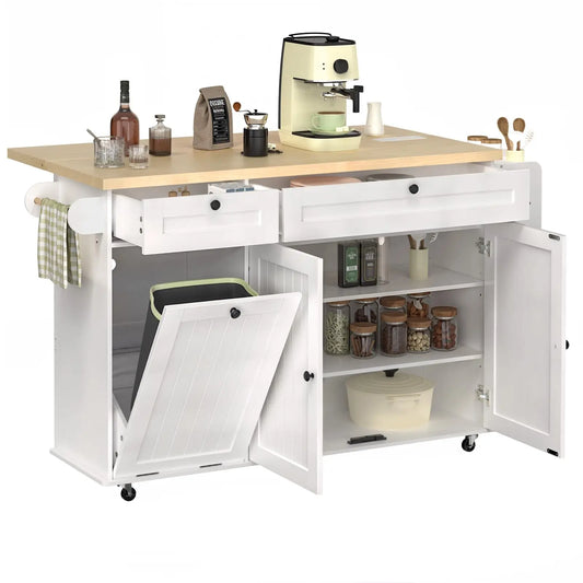 Onbrill Rolling Kitchen Island With Power Outlet And Spice Rack
